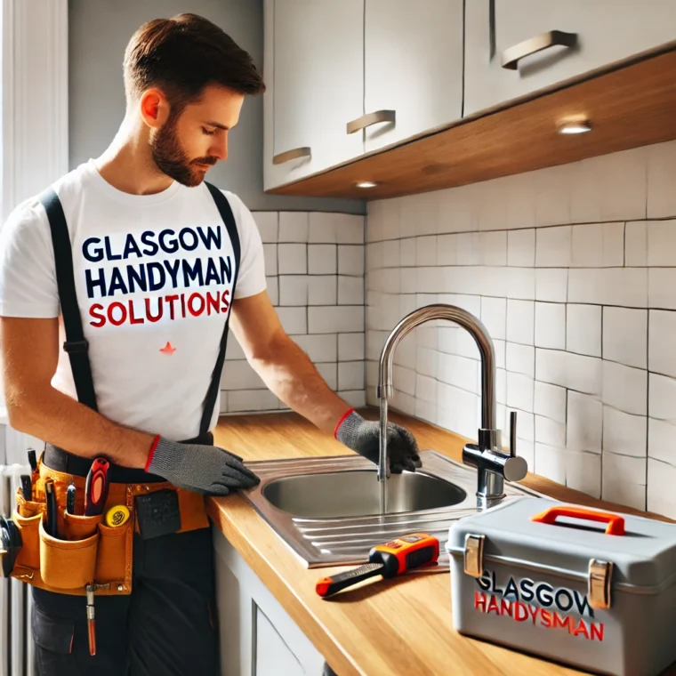 A Bailliestonplumber installing a new kitchen tap in a modern home